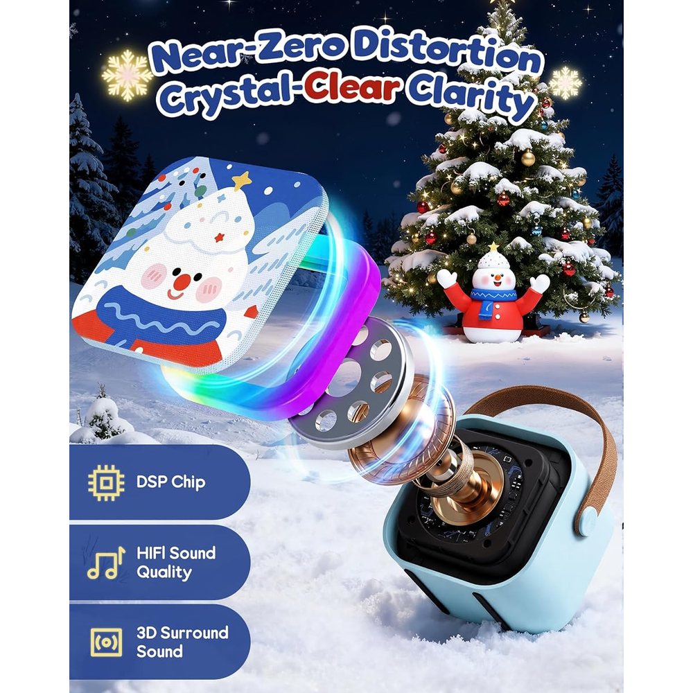 IROO Mini Karaoke Machine, Limited Edition Snowman, Ice Blue, view 2