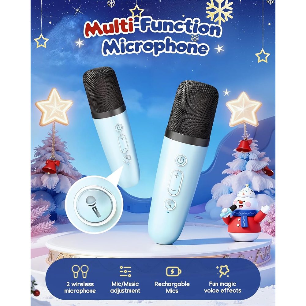 IROO Mini Karaoke Machine, Limited Edition Snowman, Ice Blue, view 5