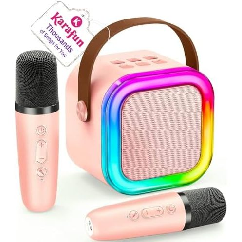IROO Mini Karaoke Machine, Pink, 2 Wireless Mics