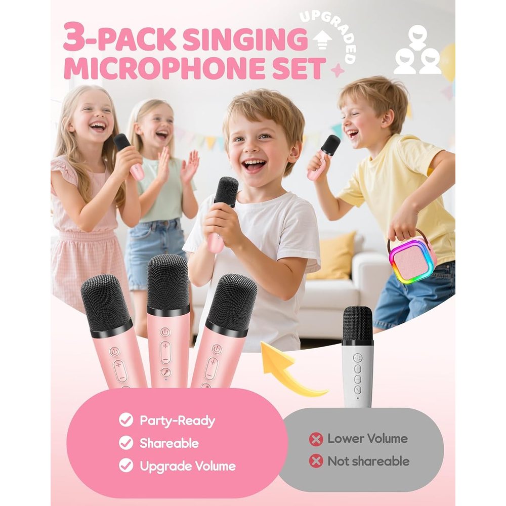 IROO Mini Karaoke Machine, Rose, 3 Wireless Mics, view 3