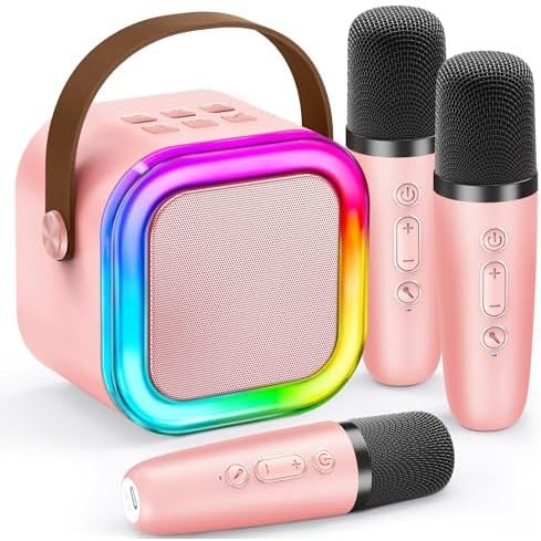IROO Mini Karaoke Machine, Rose, 3 Wireless Mics