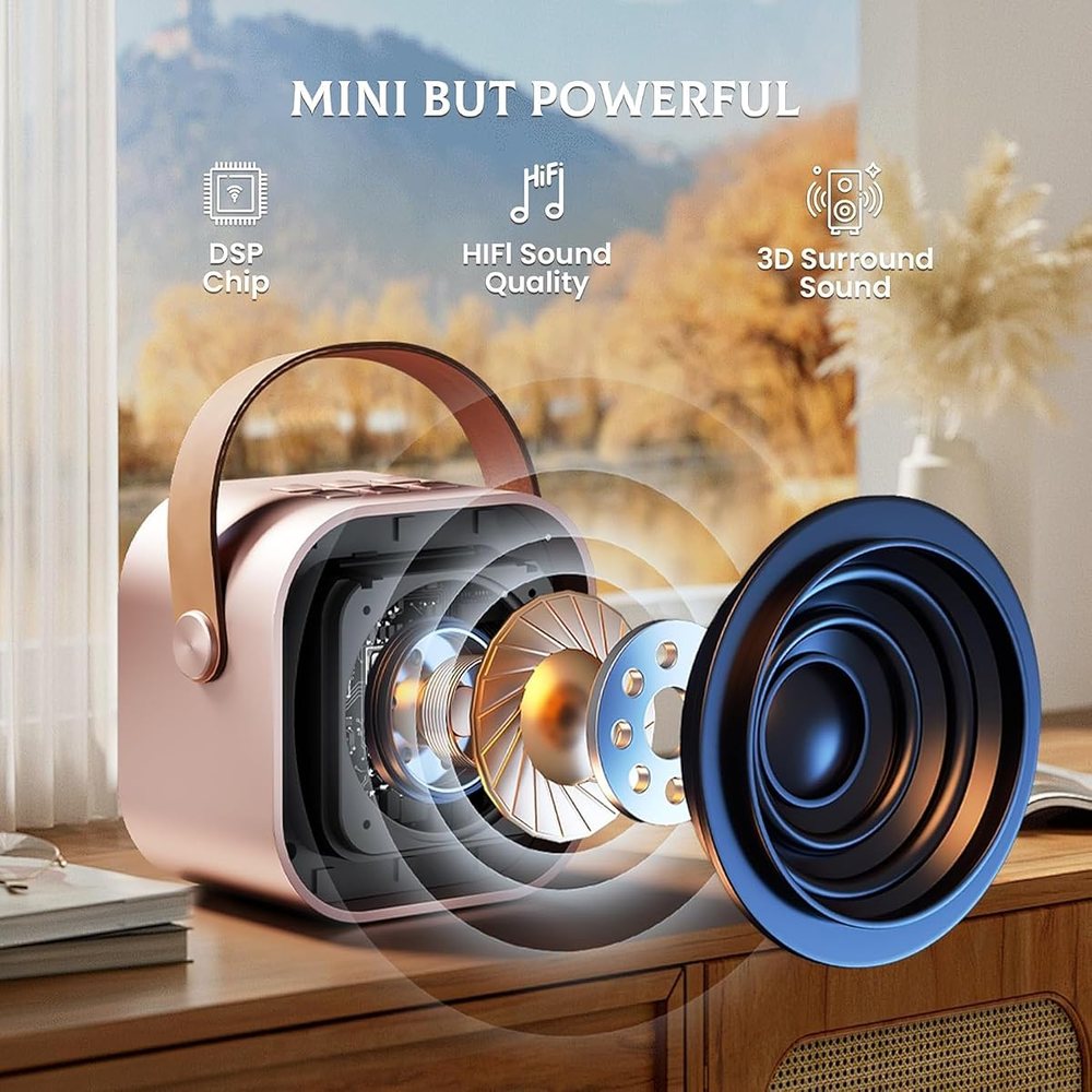 IROO Mini Karaoke Machine, Rose Gold, 2 Wireless Mics, view 3