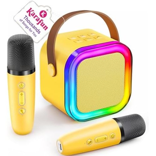 IROO Mini Karaoke Machine, Yellow, 2 Wireless Mics
