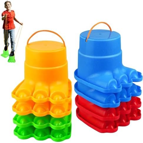 IROO Walking Stilts for Kids, 4 Pairs, Orange and Blue Monster Feet